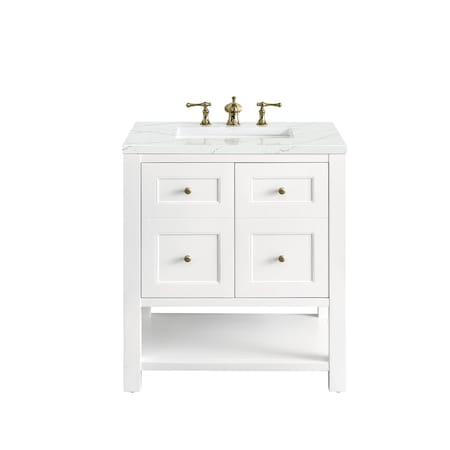 James Martin Vanities Breckenridge 30in Single Vanity, Bright White w/ 3 CM Ethereal Noctis Top 330-V30-BW-3ENC